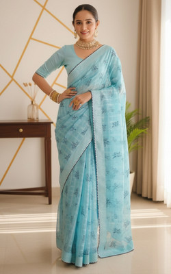shree bhagyalaxmi creation Floral Print Assam Silk Pure Silk Saree(Light Blue)