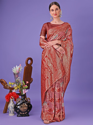 Tasrika Woven Kanjivaram Cotton Silk Saree(Red)