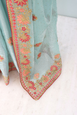 KHRITI FAB Embroidered Bollywood Jimmy choo Saree(Light Blue)