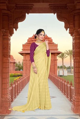 2SD gratitude Self Design, Solid/Plain Bollywood Chiffon Saree(Yellow)