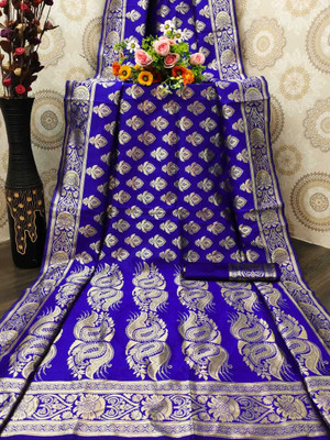 signagraph Woven, Temple Border Kanjivaram Dupion Silk, Pure Silk Saree(Blue)