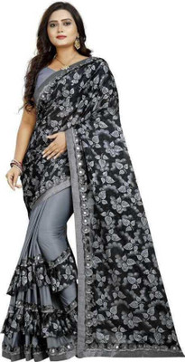 Shree Shyam Creation Floral Print Bollywood Lycra Blend Saree(Grey)