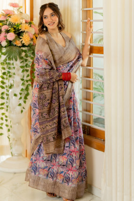 MIRCHI FASHION Floral Print Bollywood Cotton Blend Saree(Pink, Beige, Multicolor)