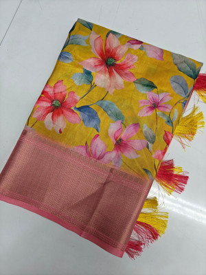 AA ONE ENTERPRISE Printed Hand Batik Cotton Silk Saree(Beige)