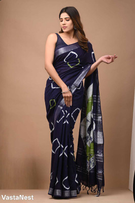 VastraNest Printed, Geometric Print, Tie-Dye Daily Wear Cotton Linen Saree(Multicolor)