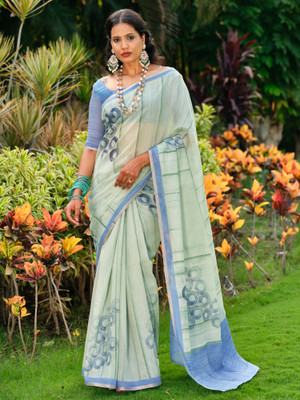 Anouk Rustic Printed Tant Cotton Blend Saree(Multicolor)