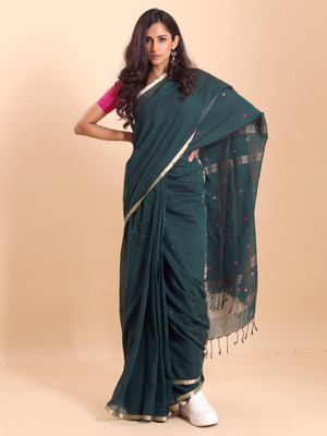 Blouson Woven Jamdani Pure Cotton Saree(Blue)