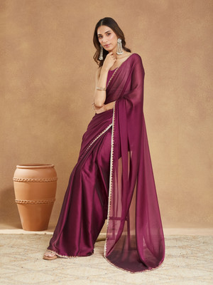 Croza Solid/Plain Bollywood Jute Silk Saree(Pack of 2, Magenta)