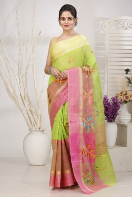 DipDiya Embellished, Woven Tant Pure Cotton Saree(Light Green)