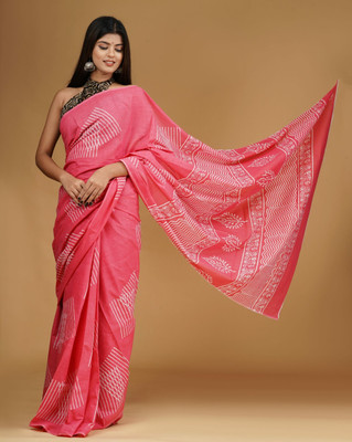 Jaipuri Print Printed Daily Wear Pure Cotton Saree(Pink)