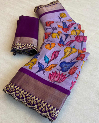Peachmode Printed Bollywood Silk Blend Saree(Dark Blue)