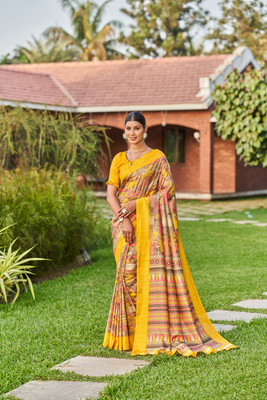 Elite Fashion Printed Bollywood Crepe Saree(Mustard)