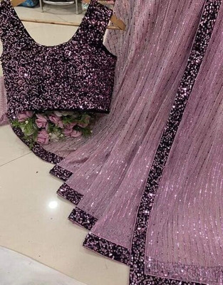 SROLY Embroidered Bollywood Net Saree(Pink)
