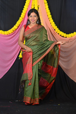 Ahana Textile Self Design Handloom Cotton Blend Saree(Black)