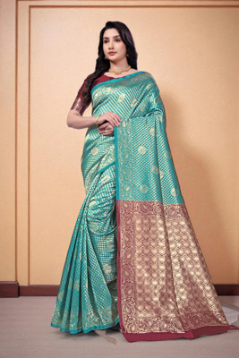 DDRS Fashion Self Design Bollywood Jacquard Saree(Light Blue)