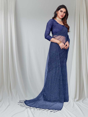 BHAGWATI ART Self Design Bollywood Net Saree(Blue)