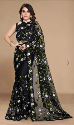 VRLOOKMEFASHION Embroidered Bollywood Net Saree(Black)