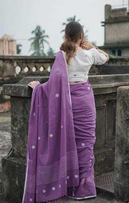 Abharani Saree Kuthir Solid/Plain Daily Wear Pure Cotton Saree(Purple)