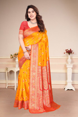 Karnav Fashion Printed Banarasi Art Silk Saree(Yellow)