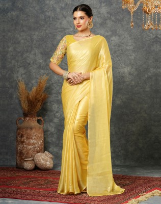 SIRIL Dyed, Embellished Bollywood Georgette Saree(Yellow)