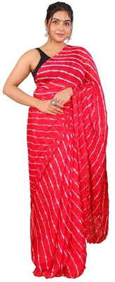 TMT HUB Striped Leheria Chiffon Saree(Red)