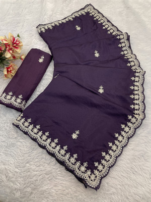 KANDORA Embellished Bollywood Silk Blend Saree(Magenta)