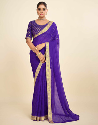 all about you Woven, Self Design, Embellished Bollywood Chiffon Saree(Purple)