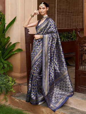 ANOUK Woven Banarasi Silk Blend Saree(Dark Blue)