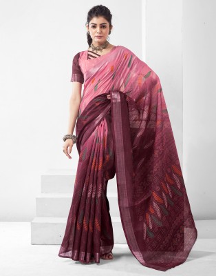 Samah Printed, Embellished Bollywood Georgette, Cotton Blend Saree(Purple, Pink)