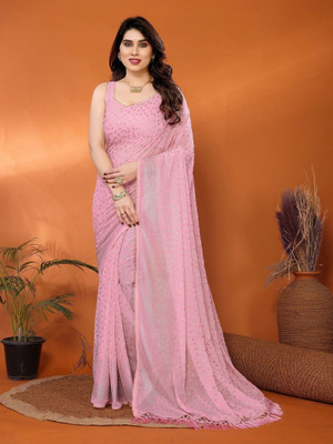 RAJESHWAR FASHION Embellished Bollywood Georgette Saree(Pink)