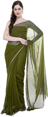 SainiVastra Solid/Plain Daily Wear Chiffon Saree(Green)