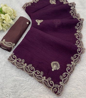 LAJEELEE Embroidered Bollywood Jimmy choo Saree(Purple)