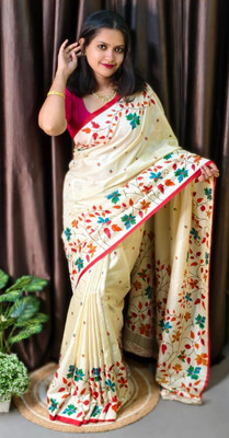 Suto Woven Berhampuri Art Silk Saree(Cream)
