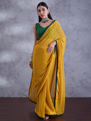 Sareemall Printed Bollywood Georgette Saree(Yellow)