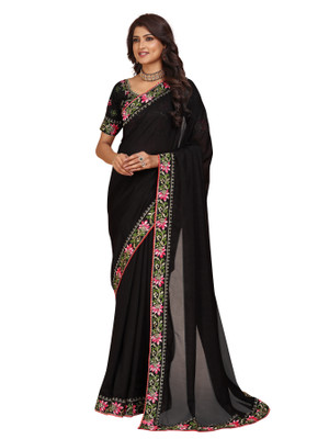 Tejal Creation Self Design Bollywood Art Silk Saree(Black)