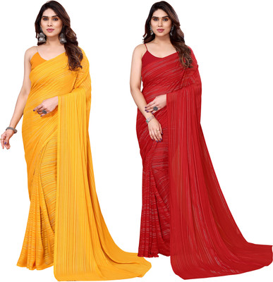kashvi sarees Self Design Bollywood Satin Saree(Pack of 2, Yellow, Red)