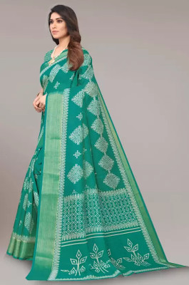 siddharth textiles Printed Gadwal Cotton Blend Saree(Green)