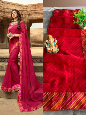 BLEESBURY Printed, Self Design, Geometric Print, Graphic Print, Floral Print, Polka Print, Solid/Plain Bollywood Georgette, Chiffon Saree(Pink)