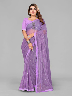miracletex Striped Bollywood Lycra Blend Saree(Purple)