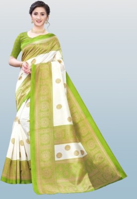 Kanooda Prints Printed Mysore Art Silk Saree(Multicolor)