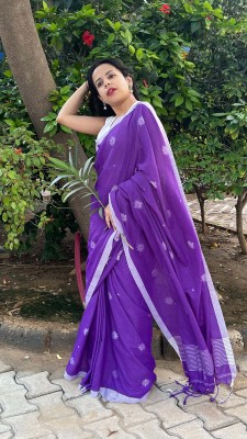 ONLINE HANDLOOM BAZAR Woven Handloom Cotton Blend Saree(Purple)