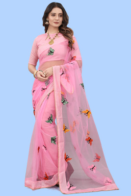 SHELDROM MART Self Design Bollywood Net Saree(Pink)