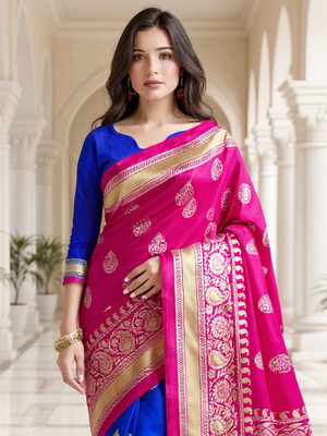 Sareemall Printed Banarasi Art Silk Saree(Blue)