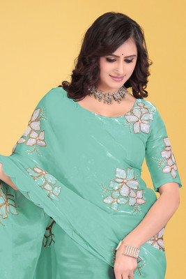 AVIRAT DESIGNER STUDIO Embroidered Bollywood Georgette Saree(Light Blue)