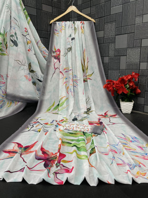 Pemal Designer Digital Print, Printed Bollywood Georgette Saree(White)