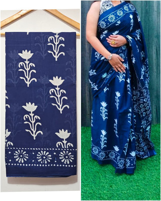 HG SAREES Printed Bollywood Mulmul Saree(Blue)