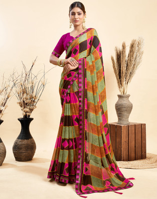 Samah Geometric Print, Printed, Embellished Daily Wear Chiffon Saree(Multicolor)
