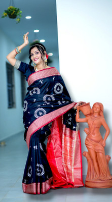 Dulhan Collection Embroidered Sambalpuri Satin Saree(Black)