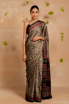 MIRCHI FASHION Printed, Blocked Printed Daily Wear Chiffon, Georgette Saree(Beige, Black)
