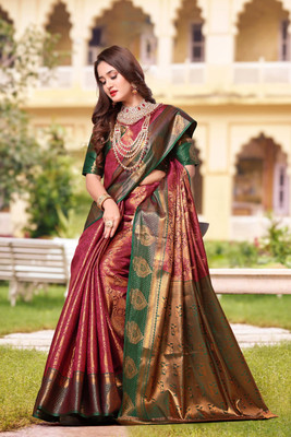 jayant creation Self Design, Woven Banarasi Silk Blend, Jacquard Saree(Red)